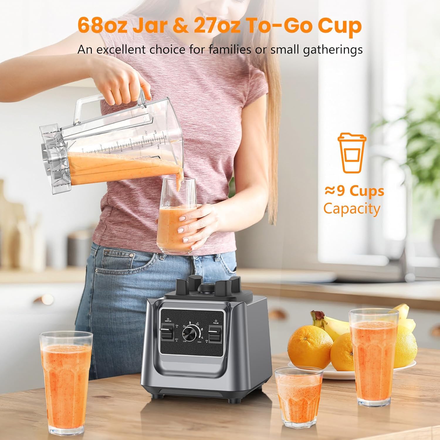 Kitchen Blender, 2000 Watts, 68oz Pitcher, Dishwasher Safe for Shakes, Ice | 12 Speeds & Pulse, Overheat Protection, Self-Cleaning, Heavy Duty Blender for Smoothies