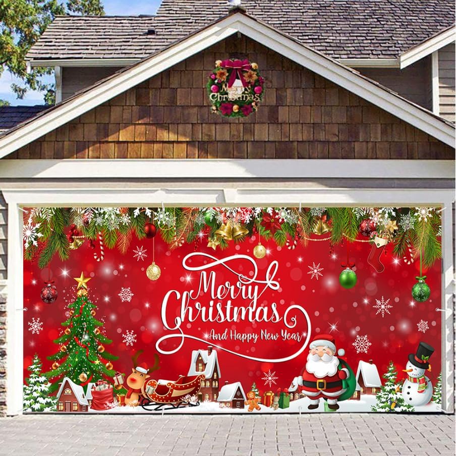 13x5.9ft Christmas Garage Door Decorations Merry Christmas Garage Door Cover Banner Large Winter Snowman Christmas Garage Door Banner for Outdoor Indoor Xmas Wall Party Photo Background