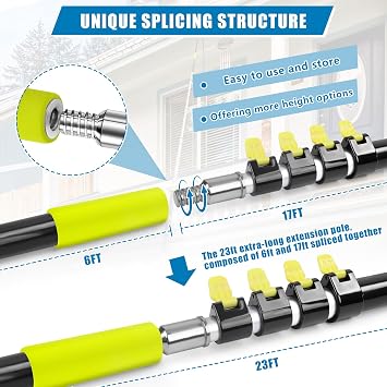 UQM 23 Ft Telescopic Extension Pole with Hook for Christmas Lights | Heavy-Duty Christmas Light Pole Hanger Tool Tree Without Ladder for Hanging Christmas Lights String Lights Birdfeeder