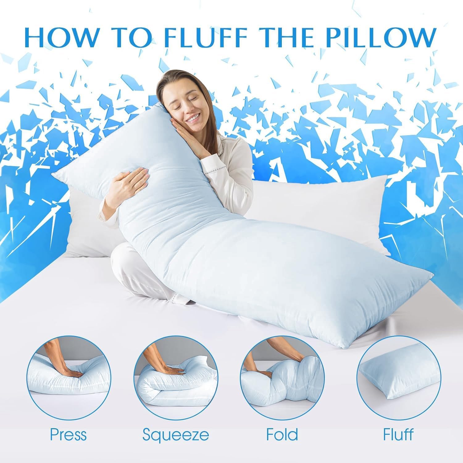 SHOUREN Cotton Body Pillow Insert - Cooling Breathable Full Body Pillow for Side Sleeper - Soft Long Bed Pillow for Adults - 20 x 54 inch-Blue