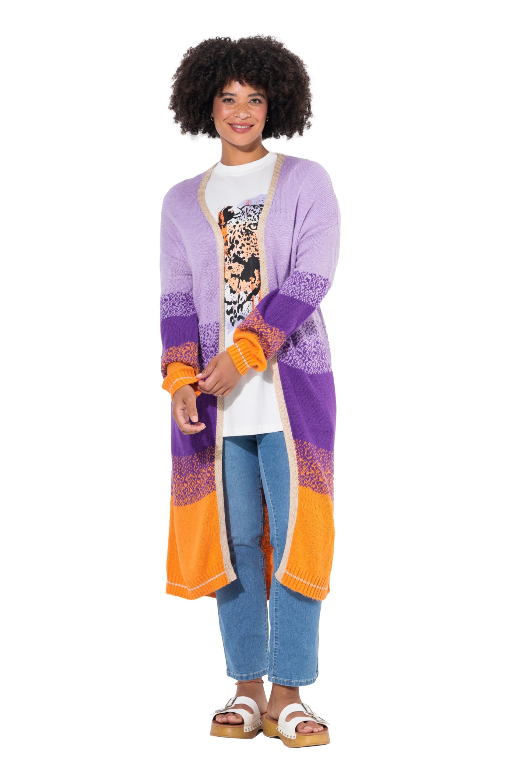 Angel of Style Damen große Größen Übergrößen Plus Size Strickjacke, offene Form, Feinstrick, Blockstreifen, Langarm 201790