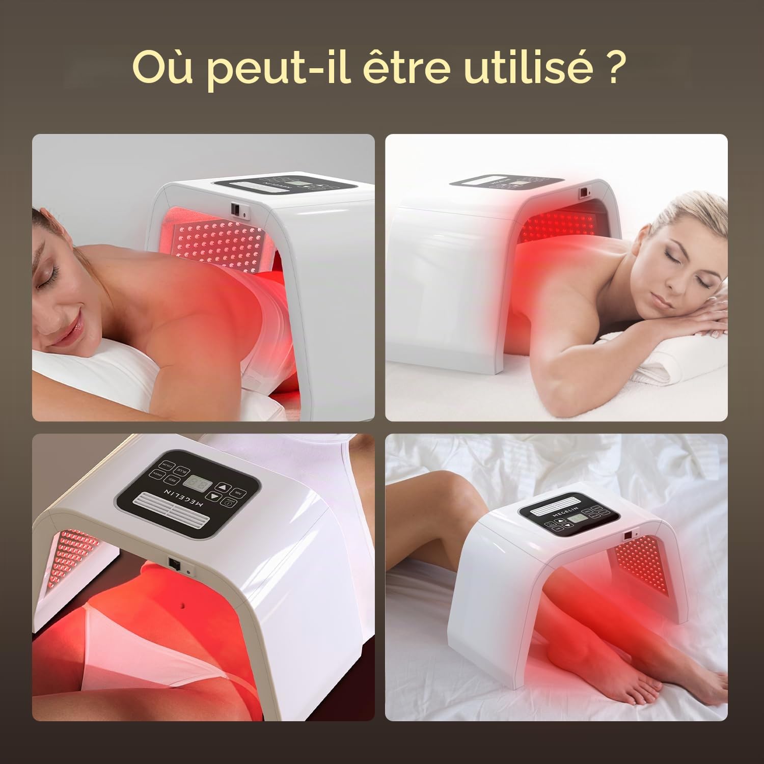 MEGELIN Appareil de thérapie par lumière LED avec 8 couleurs, lampe à lumière rouge infrarouge en forme de U pour le visage, masque facial LED de luminothérapie, dos et corps