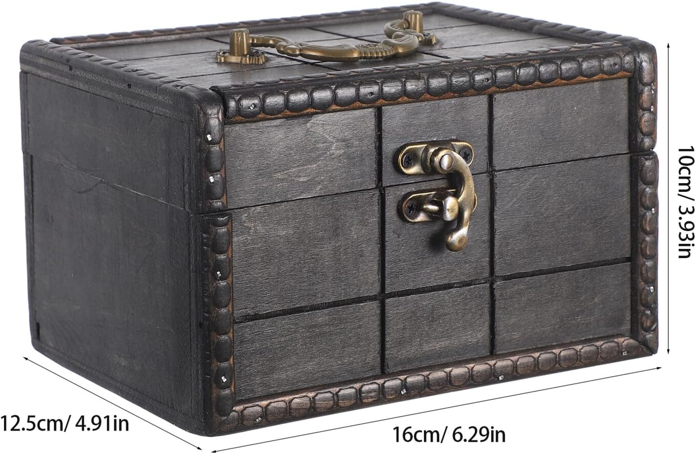 Uonlytech Rustic Wooden Jewelry Box Large Vintage Trinket Storage Case with Lock Decorative Treasure Chest for Desk Home Office Organizer
