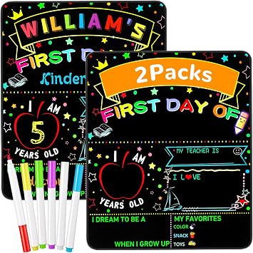2 Packs First and Last Day of School Board Signs with 6 Colorful Liquid Chalk Markers - 12" X 10" Double-Sided - Back to School Supplies for Kindergarten Preschool