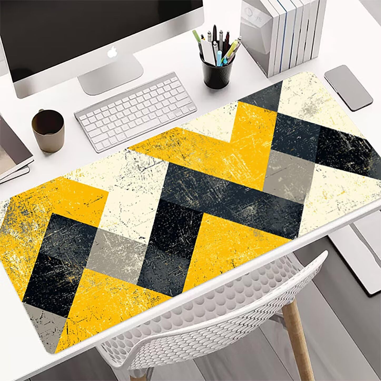 Lpfieonn Retro Schreibtischunterlage XXL, Beige Schreibtischunterlagen Großes, Gaming Mousepad XXL mit ernähter Rand und Rutschfeste Gummibasis, Desk Mat für PC/Laptop/Mausa 120x60cm PF-3276