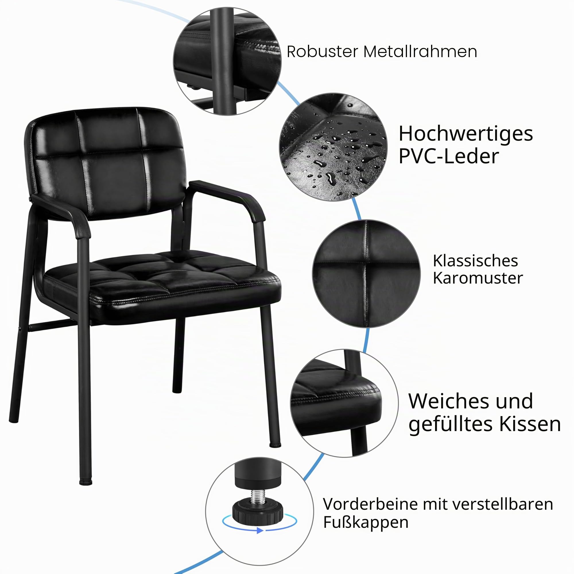 Yaheetech Besucherstühle Wartezimmerstühle Gästestühle mit Armlehne und Lehne, Konferenzraumstühle Wohnzimmerstuhl Polsterstuhl Esszimmerstuhl Kunstleder für Wohnzimmer, 2 Stück Schwarz