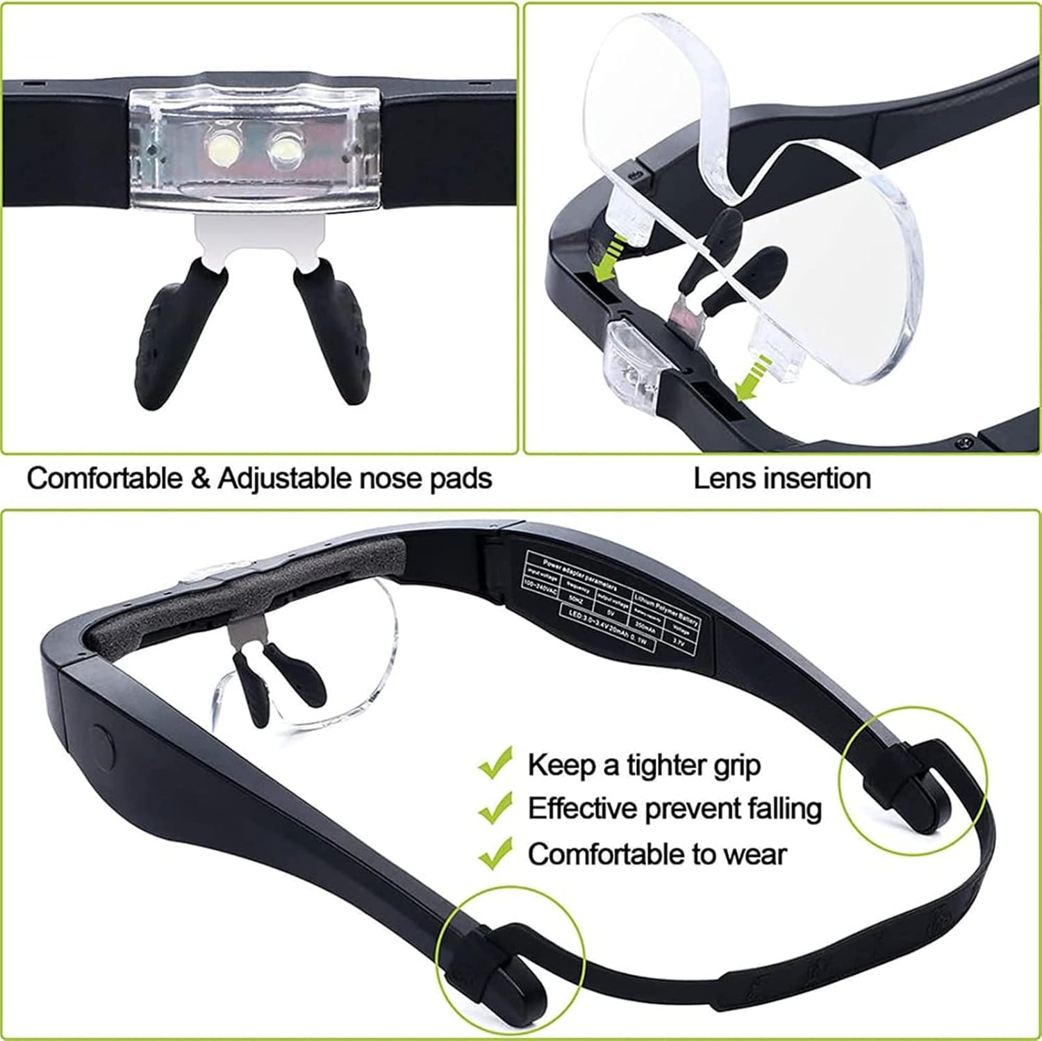 Headband Magnifier, Professional Magnifying Glasses, 1.5X 2.5X 3.5X 5.0X USB Rechargeable Reading Magnifier, for Reading Jewelers Watchmaker Repair