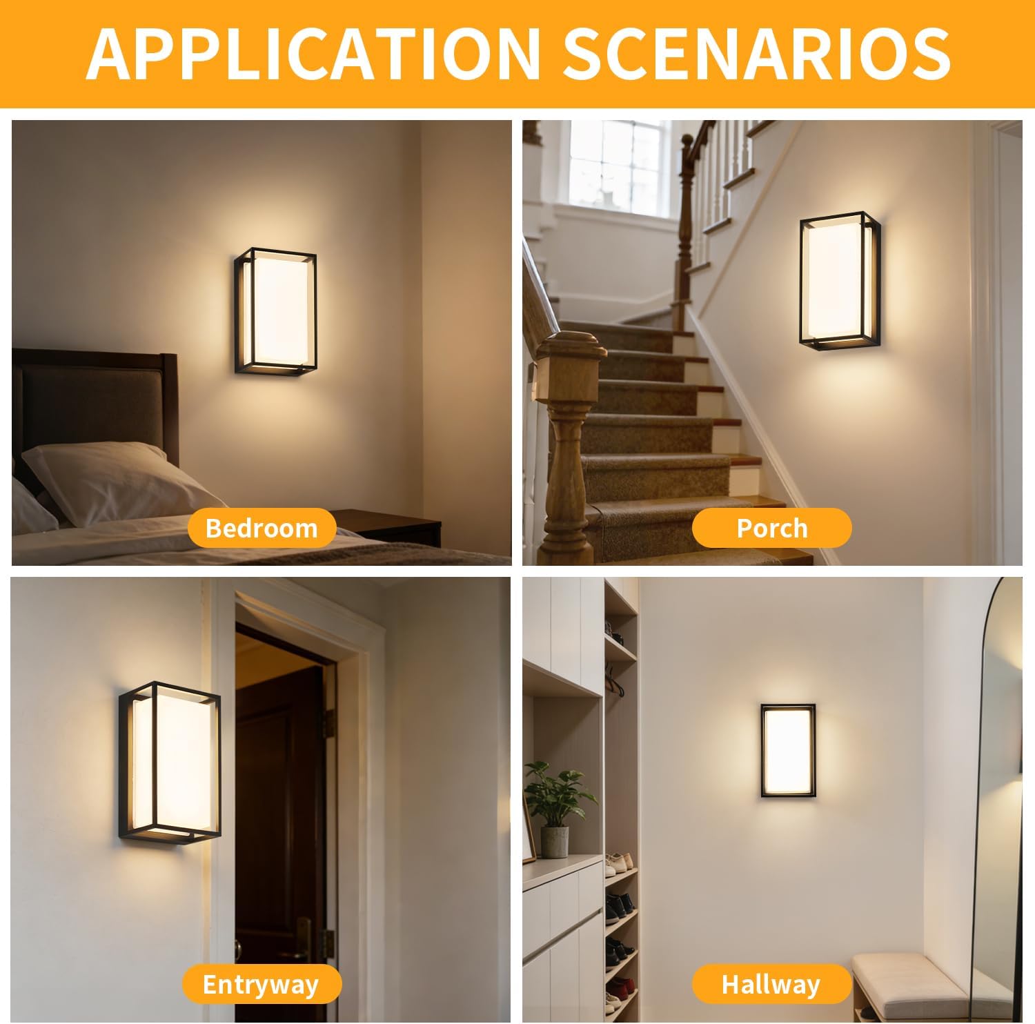 Modern Black Outdoor LED Wall Light Fixtures, 18W Wall Porch Lights, Wall Sconces for House, Front Door and Patio, Color Temperature 3000K, IP65 Waterproof