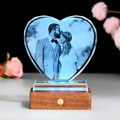 WEIK&CPYK Marco de fotos de cristal personalizado en forma de corazón para cumpleaños, aniversario de boda, Navidad, regalo del día de San Valentín