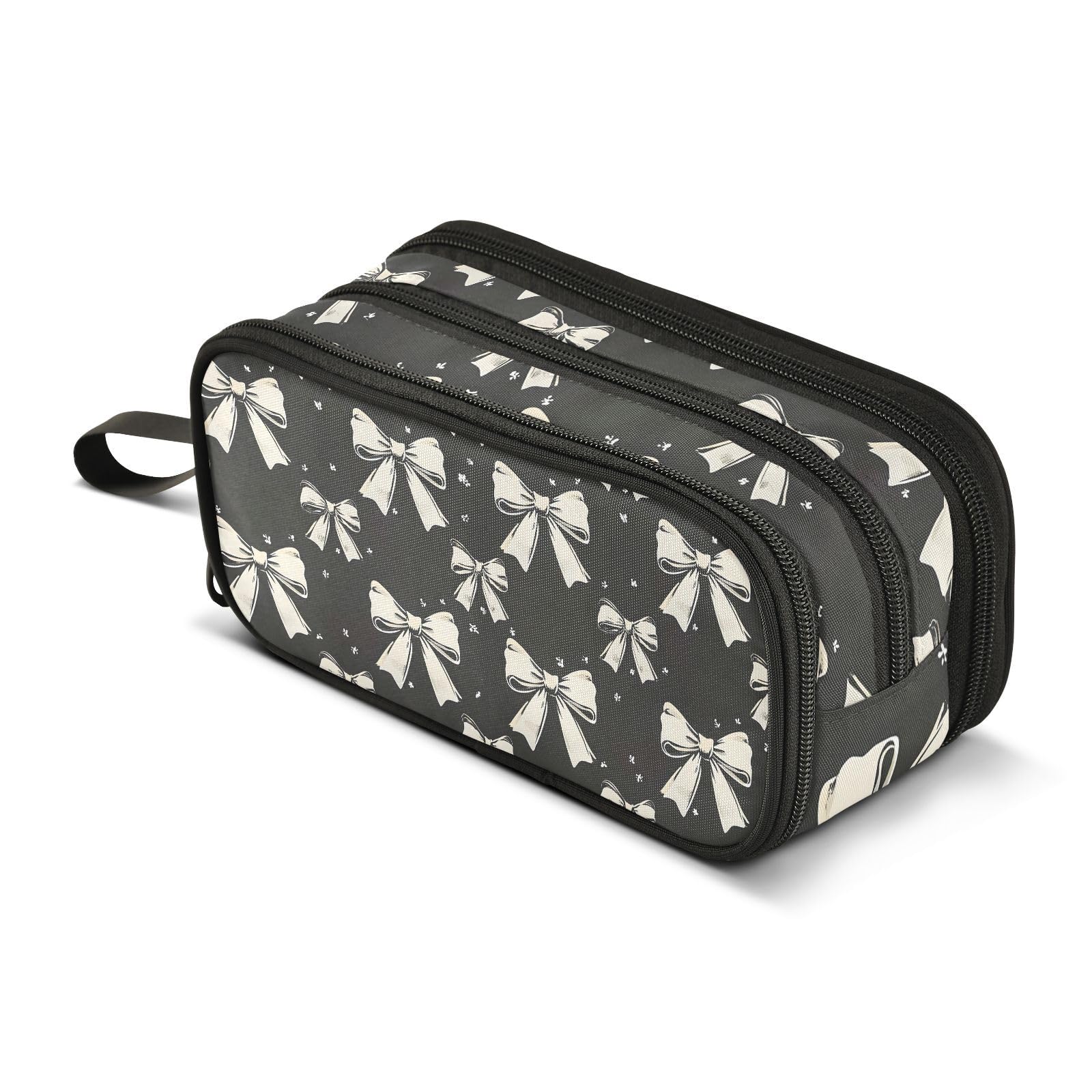 Mnsruu Black White Bow Pencil Case Large Capacity Pen Bag Girls Boys Pencil Pouch Stationery Organizer Holder Zipper Pen Case for School Office