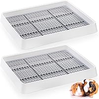 WUWEOT 2 Pack Large Rabbit Litter Box with Grate - Shallow Bunny Potty Tray for Guinea Pigs, Hamsters, Ferrets, Rabbits & More