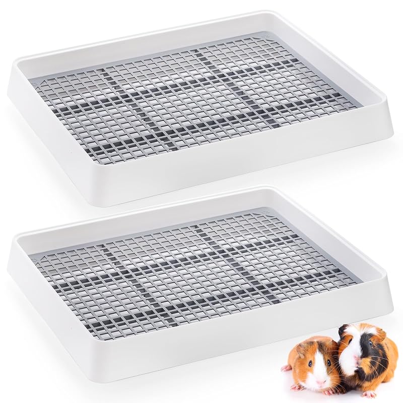 Bandeja sanitária para coelhos e pequenos animais com grade removível WUWEOT Grande, Pacote com 2