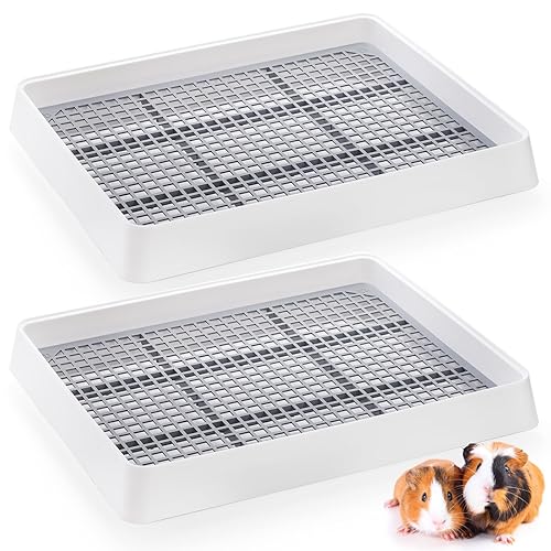 WUWEOT 2 Pack Large Rabbit Litter Box, Shallow Bunny Restroom Litter Tray, Small Animals Litter Pan Toilet Potty Trainer with Grate for Rabbit Hamster Ferret Rats Guinea Pigs Hedgehog Chinchillas