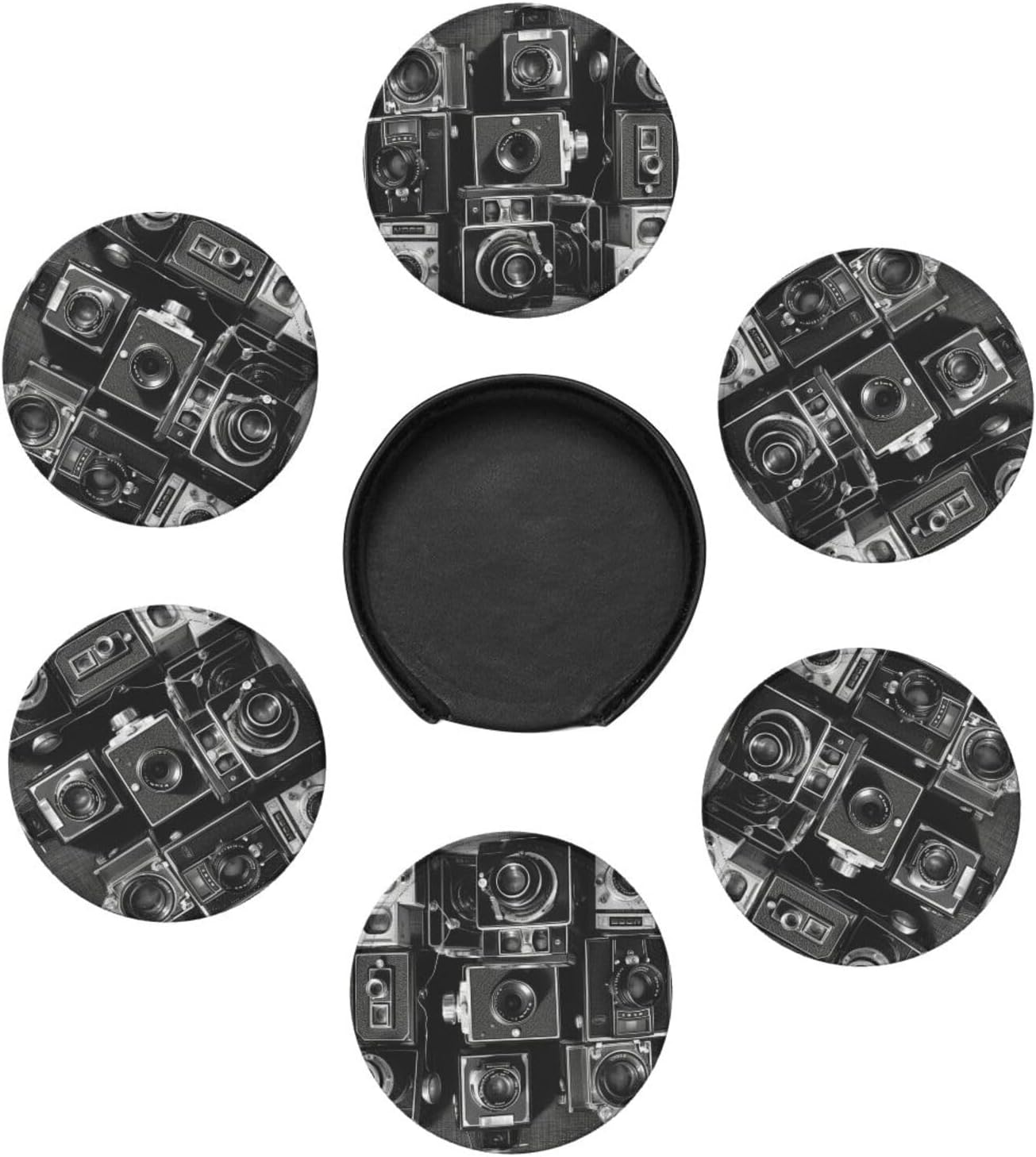 Coasters for Drinks Set of 6 Waterproof Insulated Mug Cup Coasters with Holder Non-Slip Retro Cool Camera Collection Car Coasters for Office Coffee Table Home Decor image 4