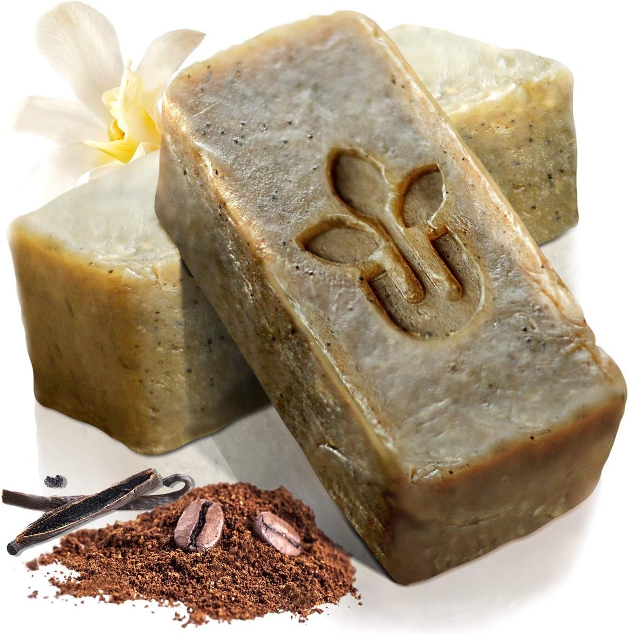 Handmade All Natural Coffee Exfoliating Soap Skin Care Gift Set - Cocoa Vanilla - Face Hand Body Bath Accessories Cleanser (Loofah Alt) - Men Women - 3 Soaps 2oz Bar Gifts - Gentle Scent