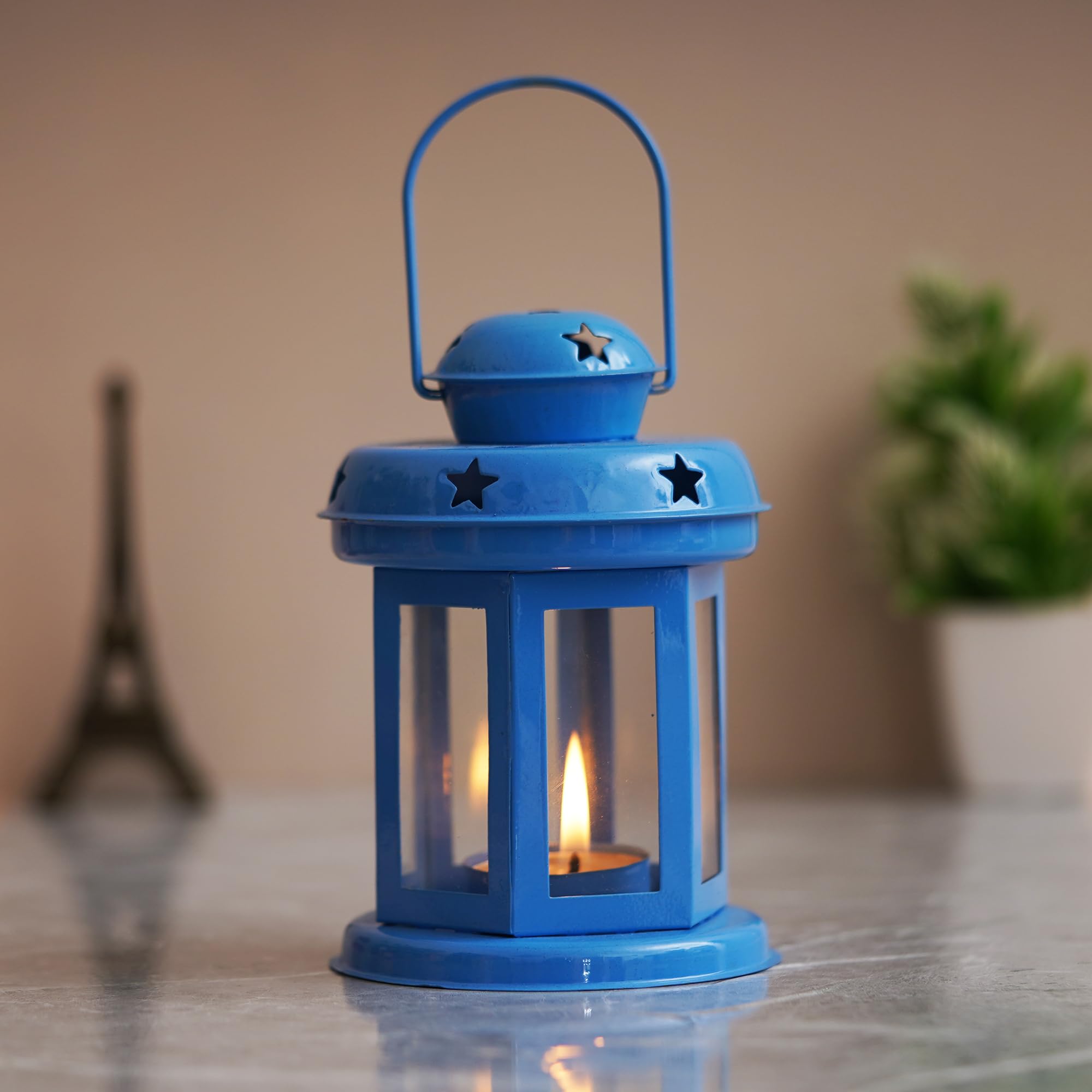 eCraftIndia Blue Metal Wall Hanging Lantern Tea Light Candle Holder | Tea Light Holder| T Light Candle Holder| Diwali Gifts for Family Friends| Christmas Diwali Decoration Items for Home Decor