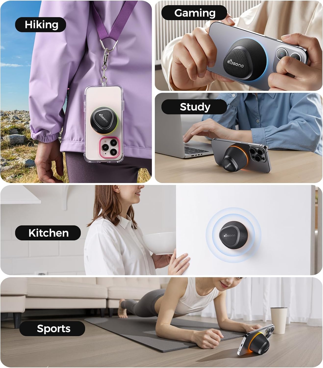 Portable Speaker Phone Stand Gifts:Birthday Graduation Mini Gifts for Him Her, 2 in 1 Magnetic Bluetooth Speakers, Loud Sound IPX5 Waterproof, 9 Light Modes, TWS, Home/Office/Travel Essentials-Black