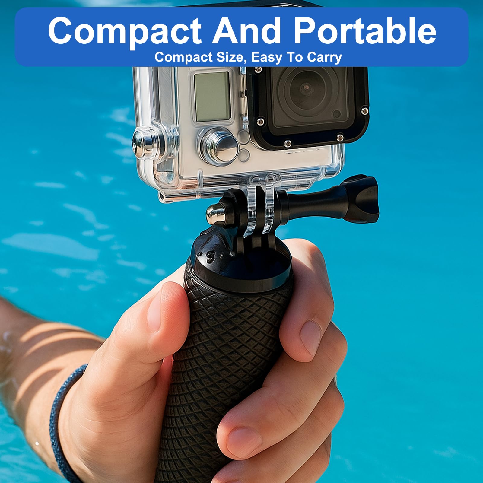 Poignée Flottante pour GoPro Hero 13 12 11 10 9, Étanche Handler Étanche Action Caméra Grip Pôle, Perche pour Go Pro avec Corde Sécurité, Rangement Étanche pour GoPro Étanche sous Marine, Noir