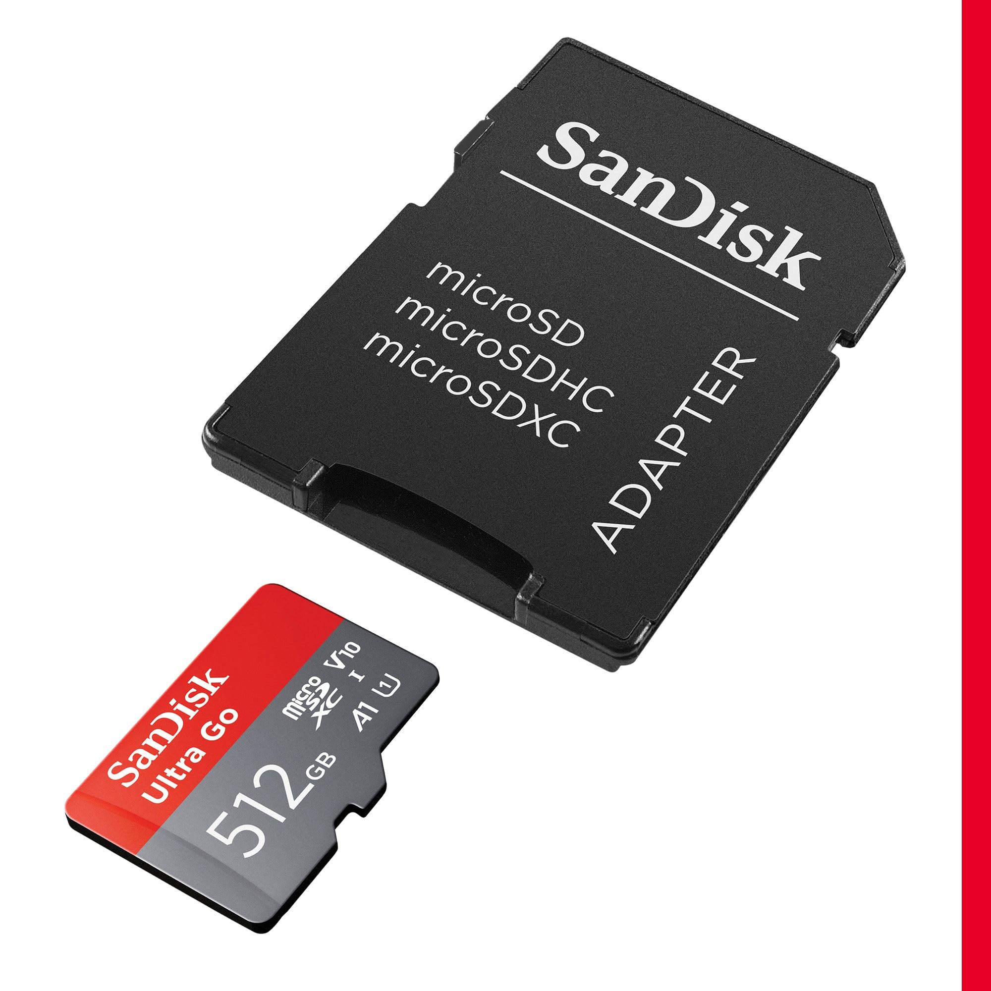 SanDisk Ultra Go Micro SDXC UHS-I karta 512 GB + adapter SD (do smartfonów i tabletów z systemem Android, do 140 MB/s, prędkość odczytu) A1, wideo Full HD, klasa 10, U1, dla Amazon