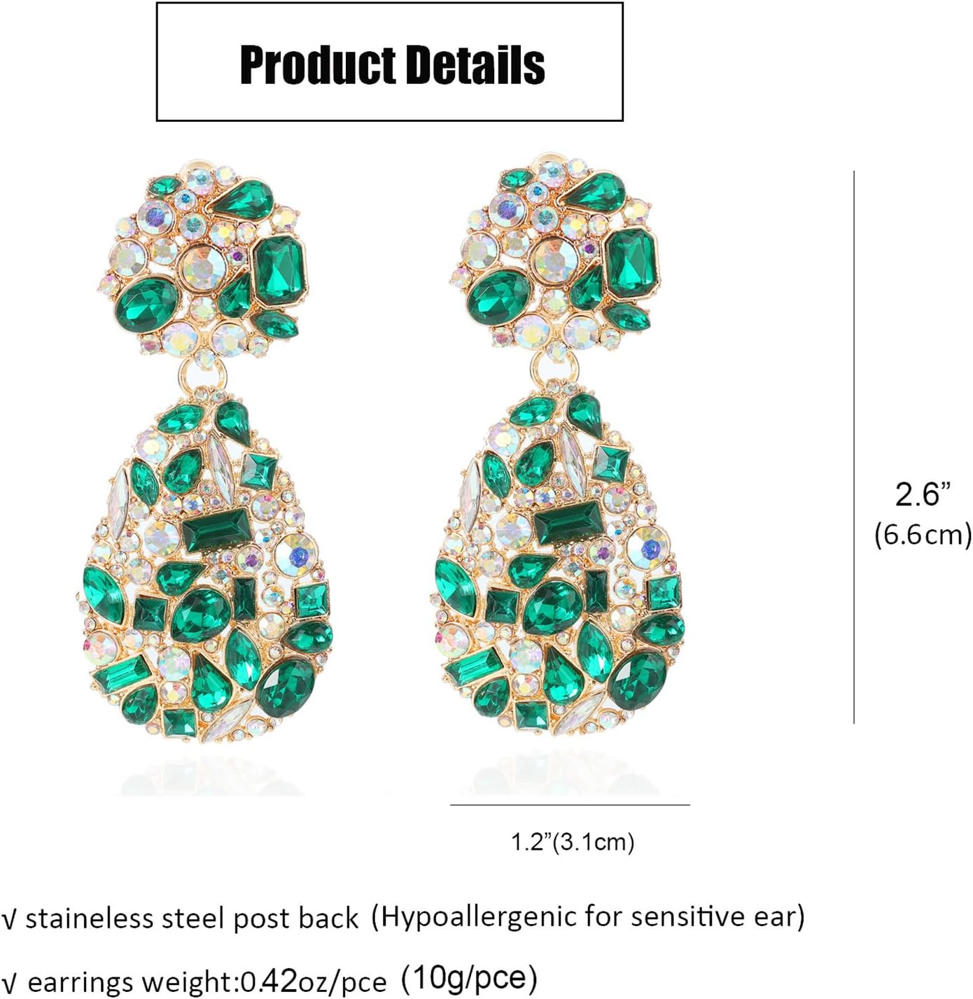 ATIMIGO Rhinestone Teardrop Dangle Earrings Trendy Crystal Drop Statement Earrings hypoallergenic Chandelier Fashion Earrings for Women - Image 2