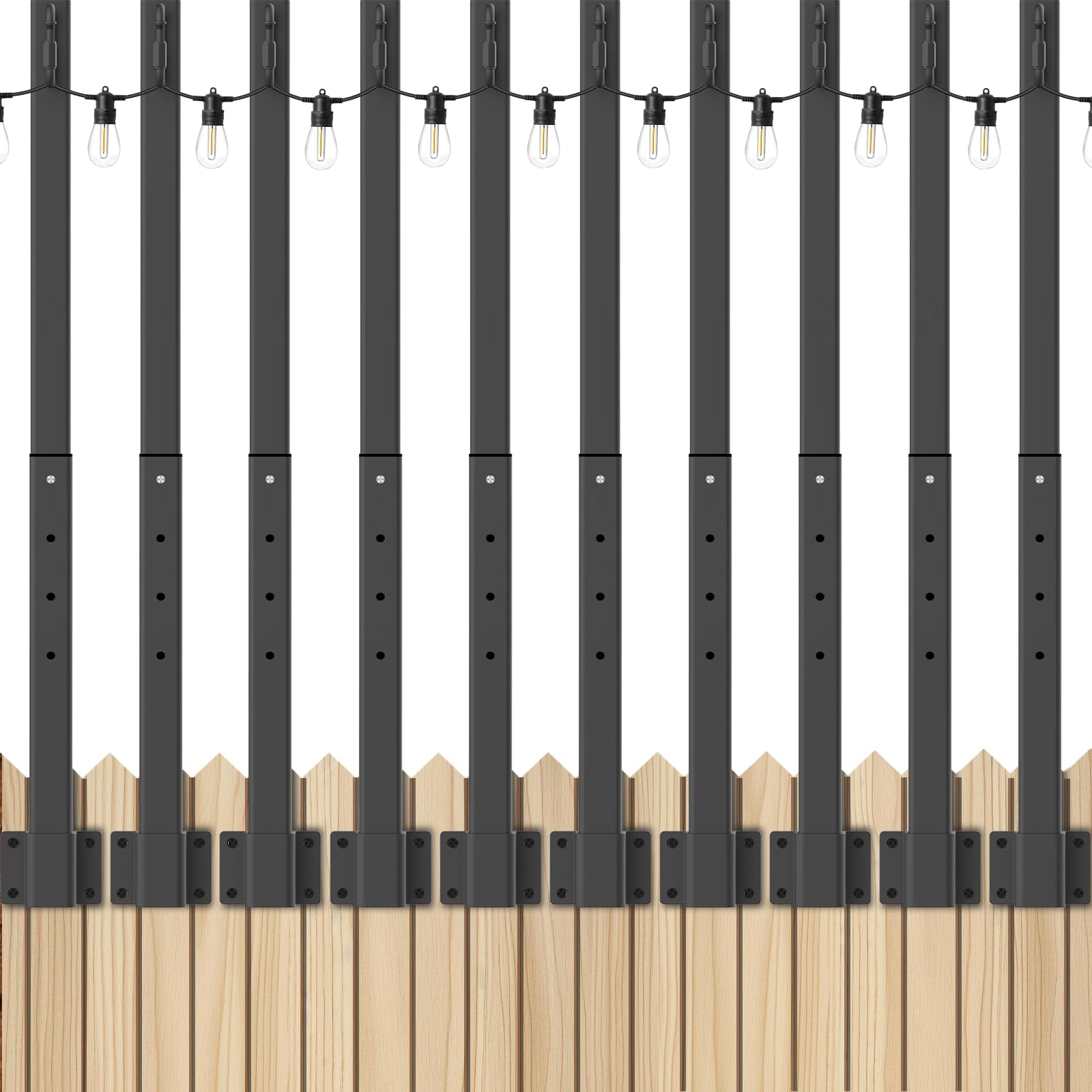 10 Pack String Light Poles,2.8 Ft Light Poles for Outside String Lights,Outdoor Lights Pole with Fork,Metal Poles Stand for Patio Deck Backyard (2.8FT 10 Pack)