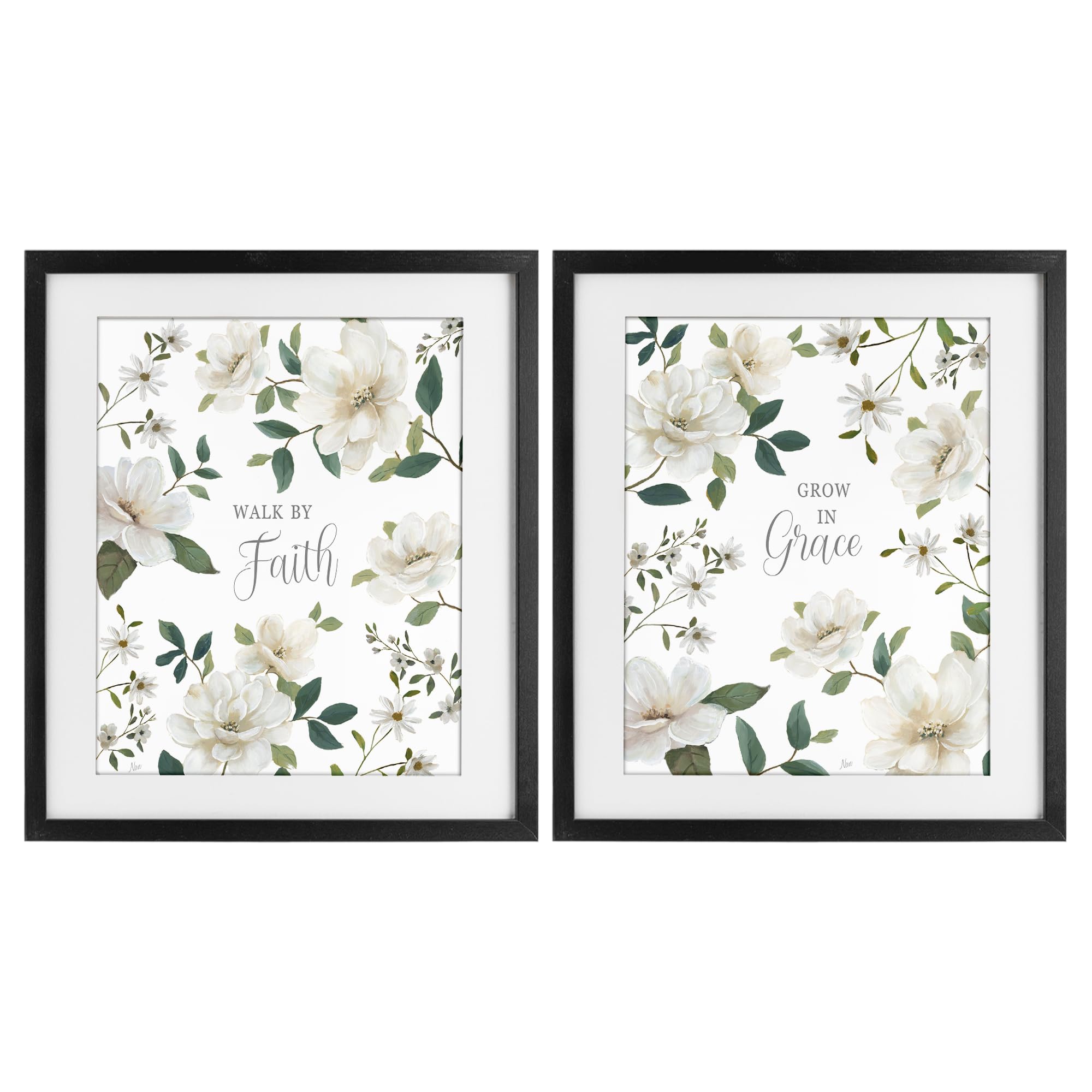 'Spiritual Faith Sayings with Florals'| 2pc Framed Print Under Glass Set