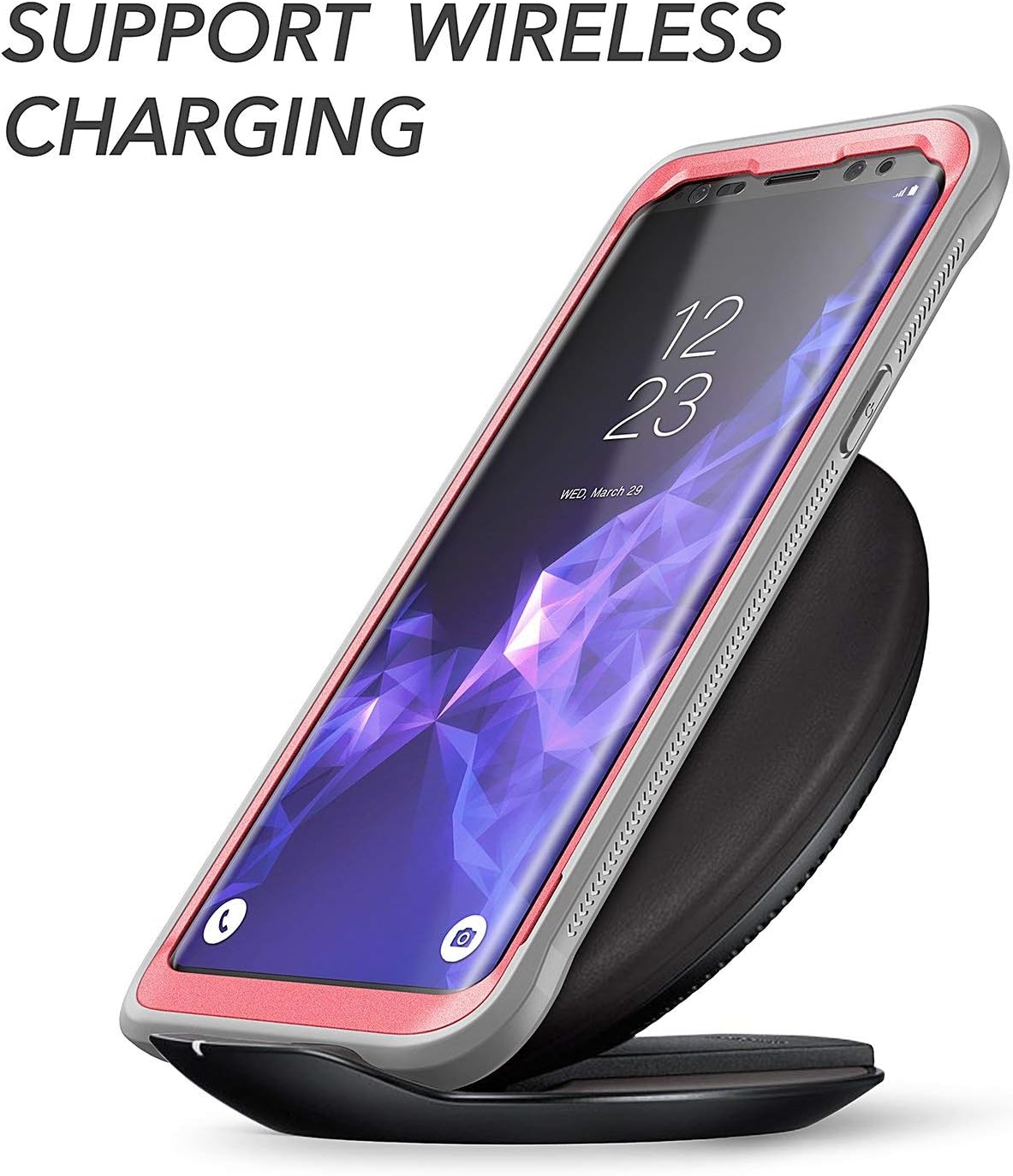 YOUMAKER Designed for Galaxy S9 Case (NOT Plus), Heavy Duty Protection Kickstand with Built-in Screen Protector Shockproof Case Cover for Samsung Galaxy S9 5.8 inch - Pink/Gray