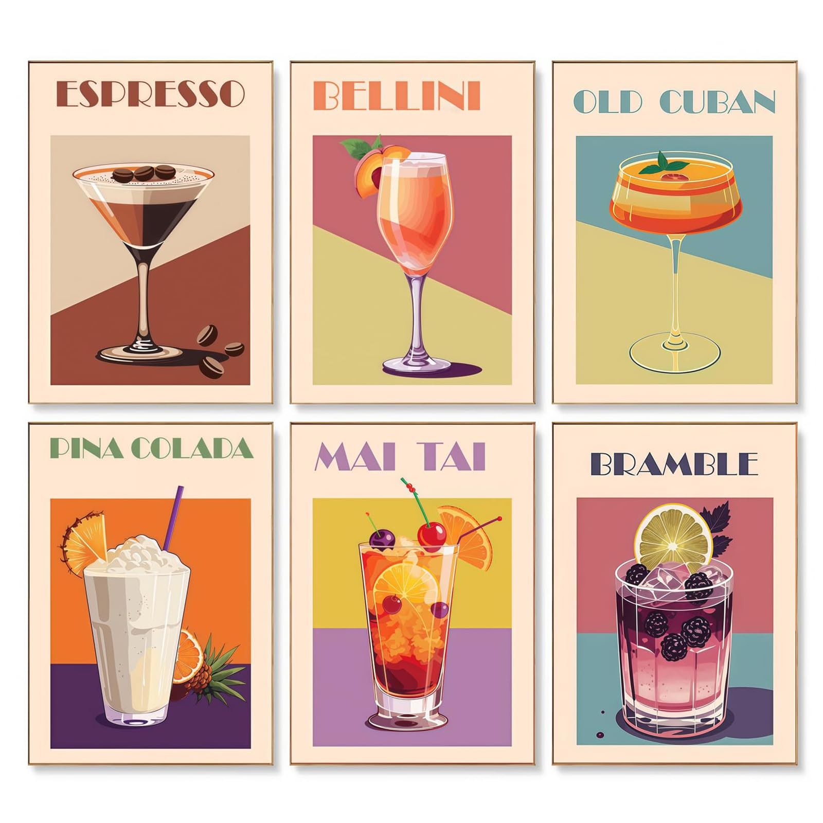 Malen nach Zahlen Erwachsene Cocktailglas, 6-teiliges Paint by Numbers Set zum Selbermachen mit Polypropylenfarbe und 2 Pinselsets, perfekt für die Heimdekoration, Geburtstagsgeschenk (20 x 30)