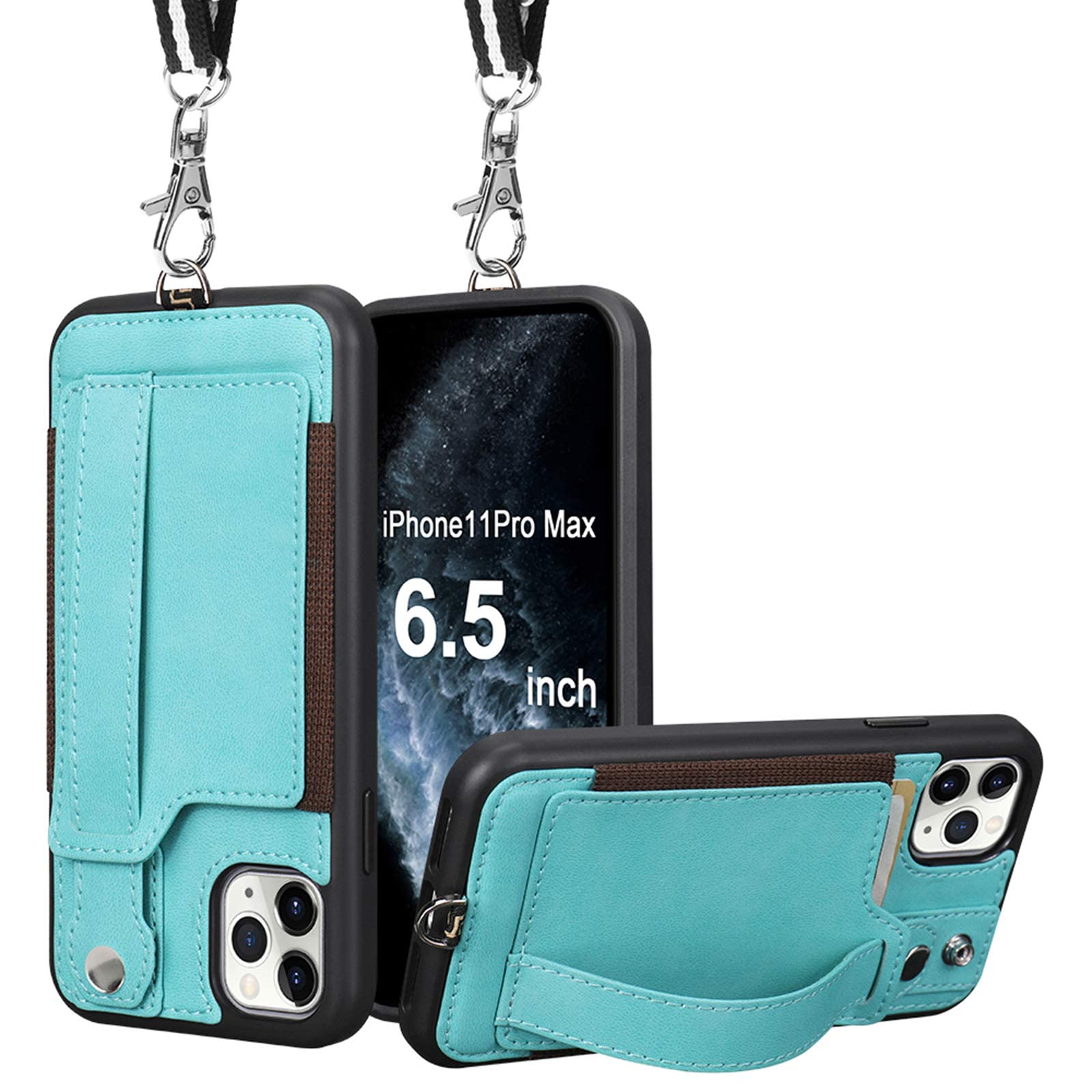 TOOVRENPhone Cover for iPhone 11 Pro Max Wallet Case with Card Holder PU Leather Kickstand Fits iPhone 11 Pro Max Case with Strap Stand Adjustable Detachable Lanyard 6.5 Inch 2019 Blue