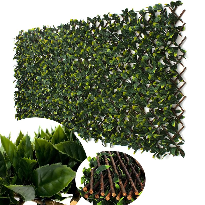 Prime Plus Realistic Artificial Laurel Leaf On Willow Privacy Fence, Expandable Trellis Screen, 2m x 1m