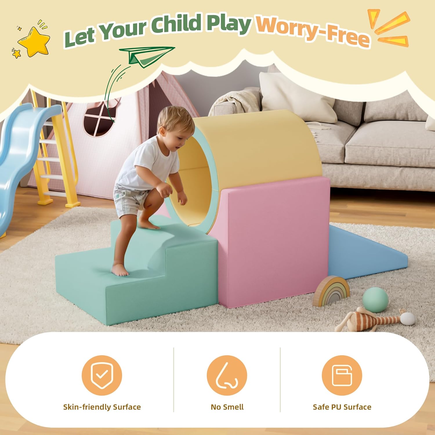 Betterhood Climbing Blocks - Kids Soft Foam Activity Playset - Toddler Couch Climber Gymnastics Equipment for Crawling and Sliding at Home, Preschool, Pink