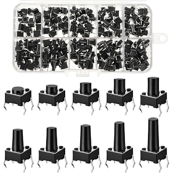 200 Pieces 10 Values Micro Momentary Tactile Pressure Switch Kit 6 x 6 mm 4-Pin Push Switch Momentary Tactile Pressure Switch for Circuit Boards Versatile Assortment for Electronics Car Projects