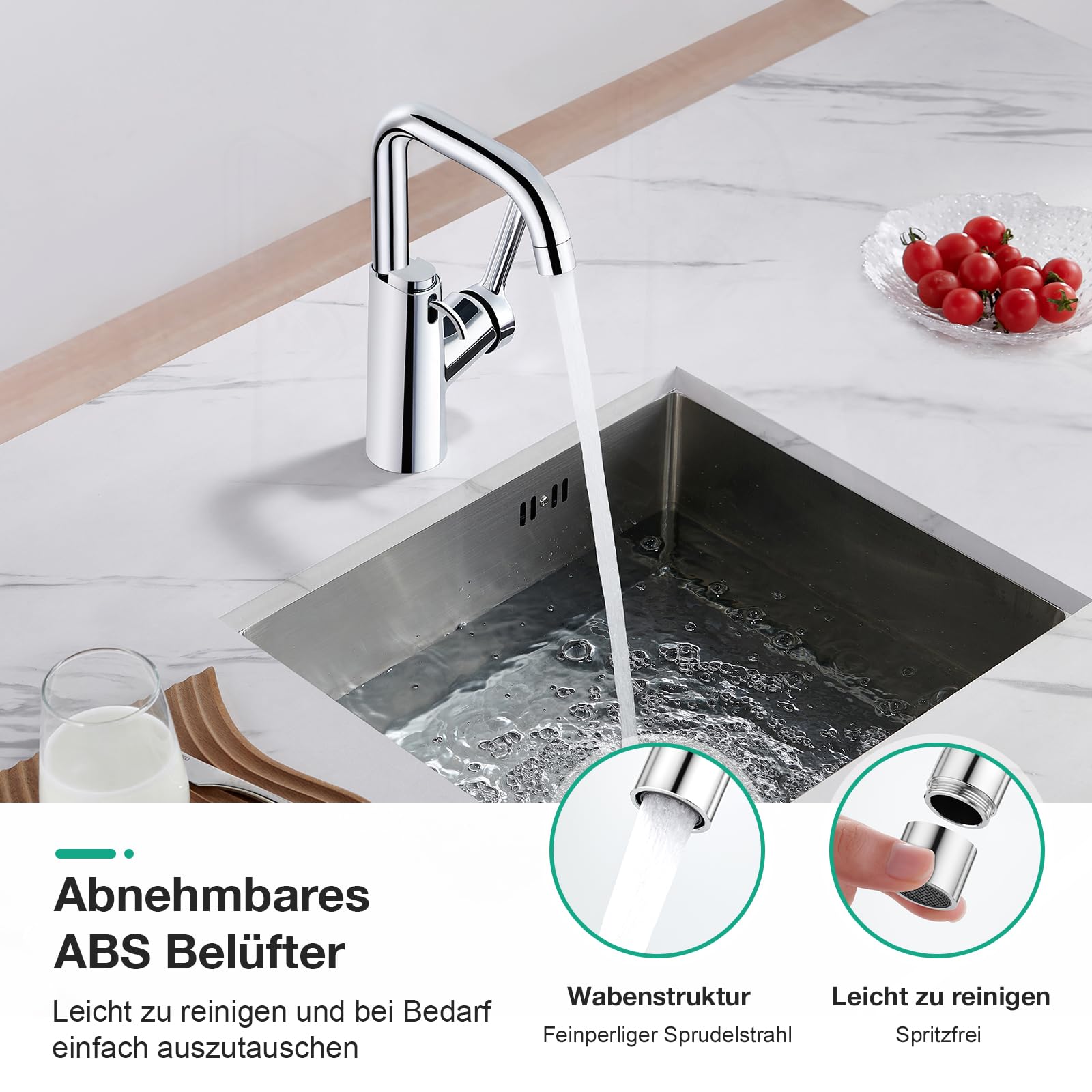 Faustina Waschtischarmatur Bad für Waschbecken mit Seifenspender, Einhebelmischer Waschtisch Armatur Wasserhahn Bad Waschbeckenarmatur Badarmatur, Edstahl polierter Chrom