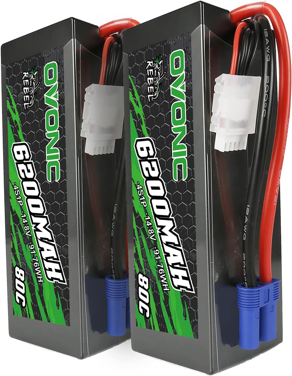OVONIC 80C 4S 6200mAh 14.8V Lipo Battery with EC5 Connector for arrma 1/5, 1/8 Scale RC Cars and Trucks Buggy Truggy 2pcs