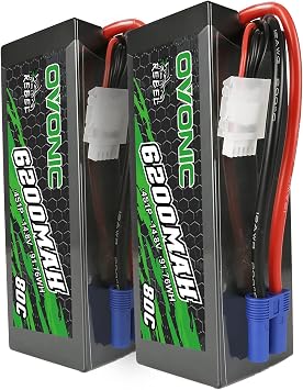 OVONIC 80C 4S 6200mAh 14.8V Lipo Battery with EC5 Connector for arrma 1/5, 1/8 Scale RC Cars and Trucks Buggy Truggy 2pcs