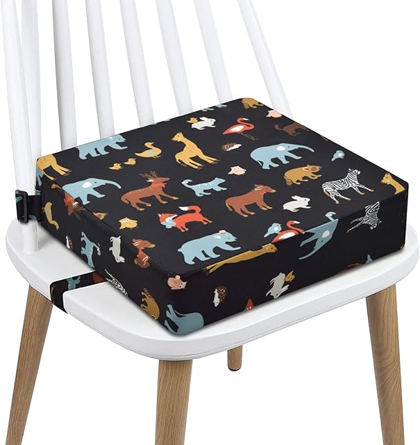 Booster Seat Dining Chair Toddler, Washable Table Boster Seat for Toddler 4 Belt Attach to Chair, Portable Travel Baby Child Kids Booster Cushion