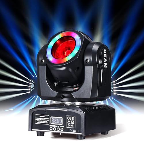 Miniatura 8 de Luces de cabeza móvil de 60 W, luces LED de escenario, haz RGBW, tira de ciclo de halo para DJ, activación de sonido DMX 512 para eventos, fiestas,