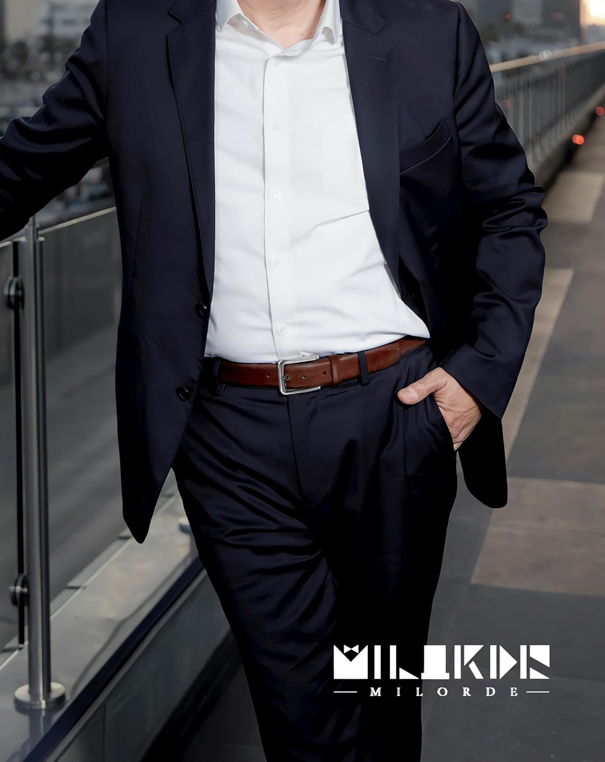 MILORDE Men's Leather Dress Belt 2Pack, Handmade, Genuine Leather, Fashion & Classic Designs for Work Business and Casual - Image 3