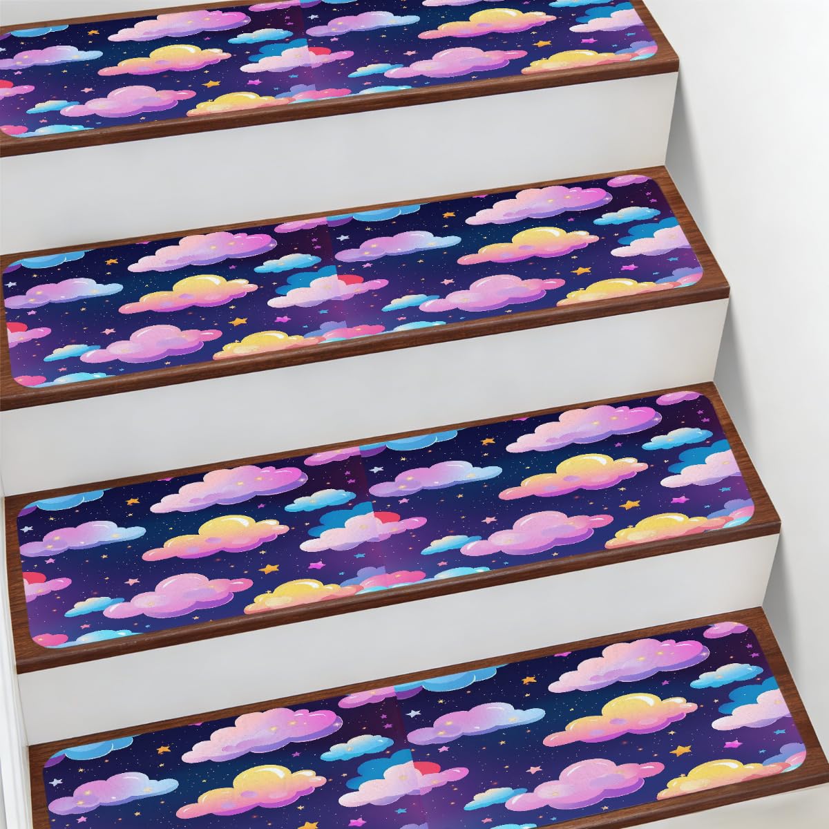 Alfombra para escaleras Mexpekil de 7.8x30 pulgadas con diseño de nubes antideslizantes