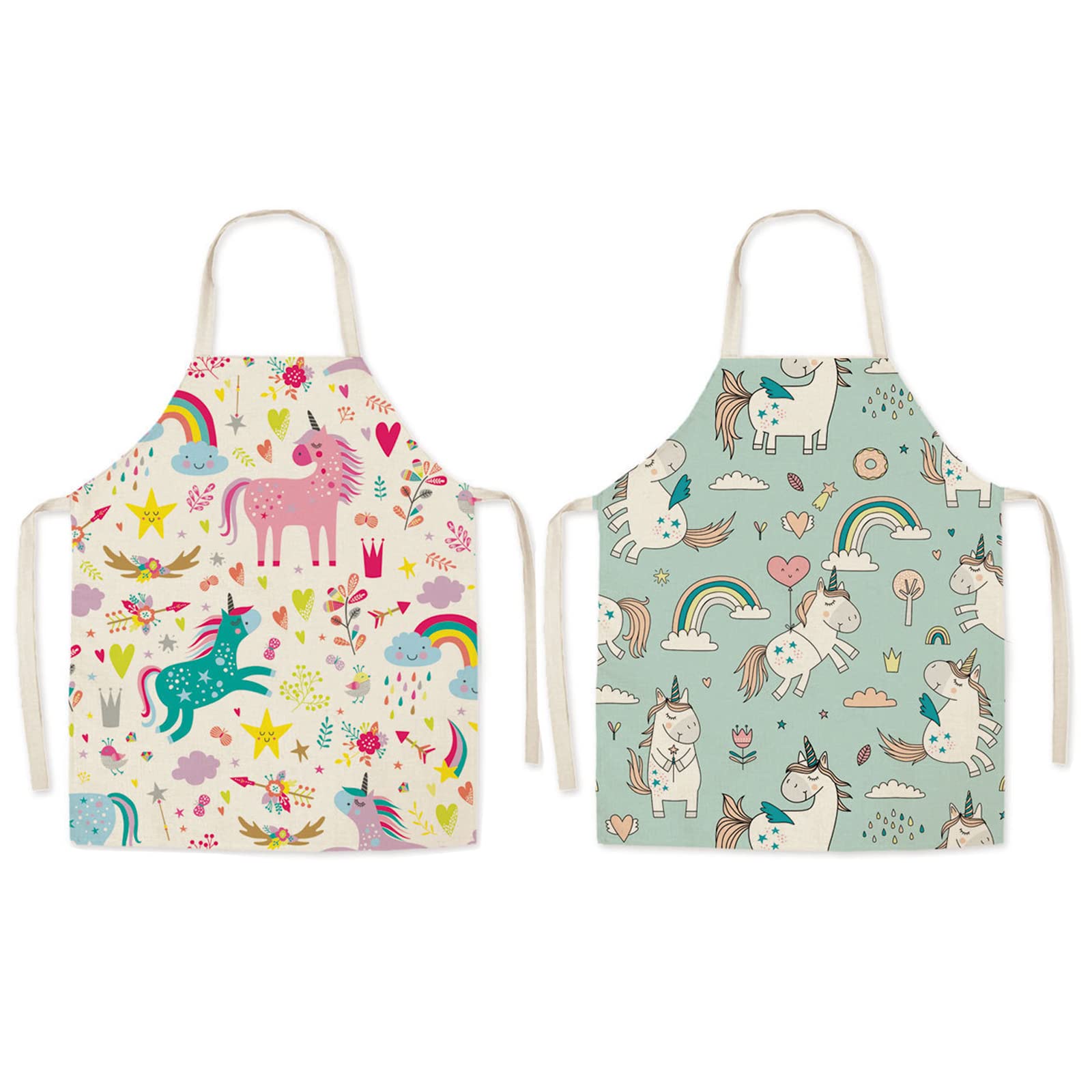 Bustlwor 2 Piezas Delantal Unicornios, Delantal Infantil para Niños, Delantal Unicornios Rosa, Delantal de Banda, para Cocina, Pintura Artesanal, Limpieza del Hogar