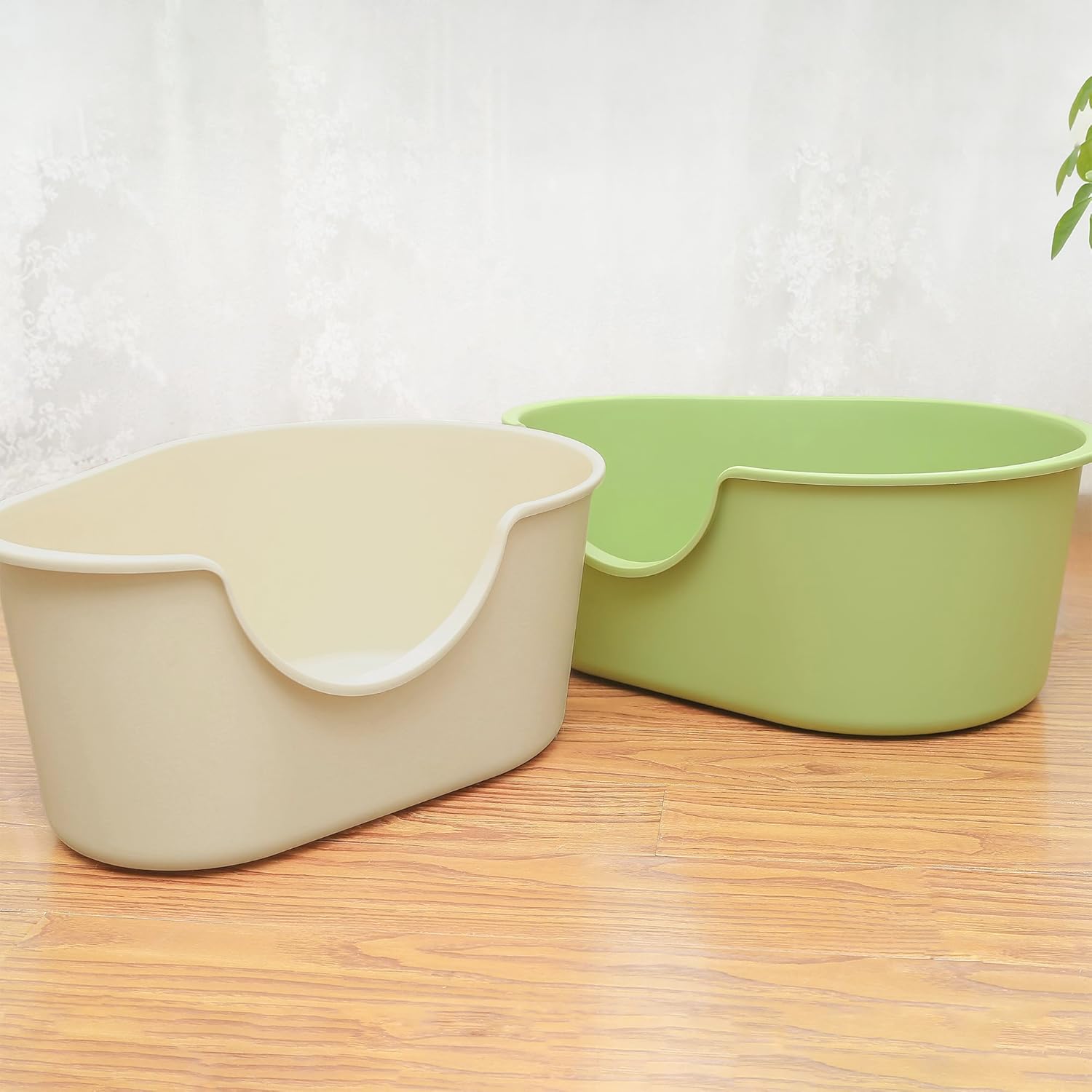 Ralxion Large Cat Litter Box with High Sides, Scoop and Litter Mat, Anti-Splashing, Cute Avocado Bathtub Shaped, Beige/Sage Green, 23" L x 16" W x 10" H (Beige)