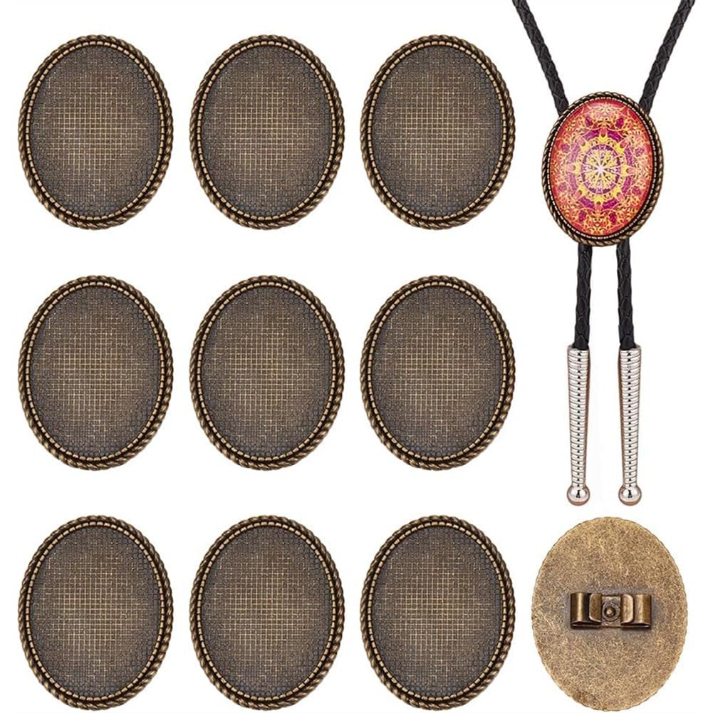 Hndhbfgrt 12Pcs Bolo Tie Buckle, Alloy Blank Slider Clasp Cabochon Settings Findings Oval Bolo Tie Findings for Crafts Clothes