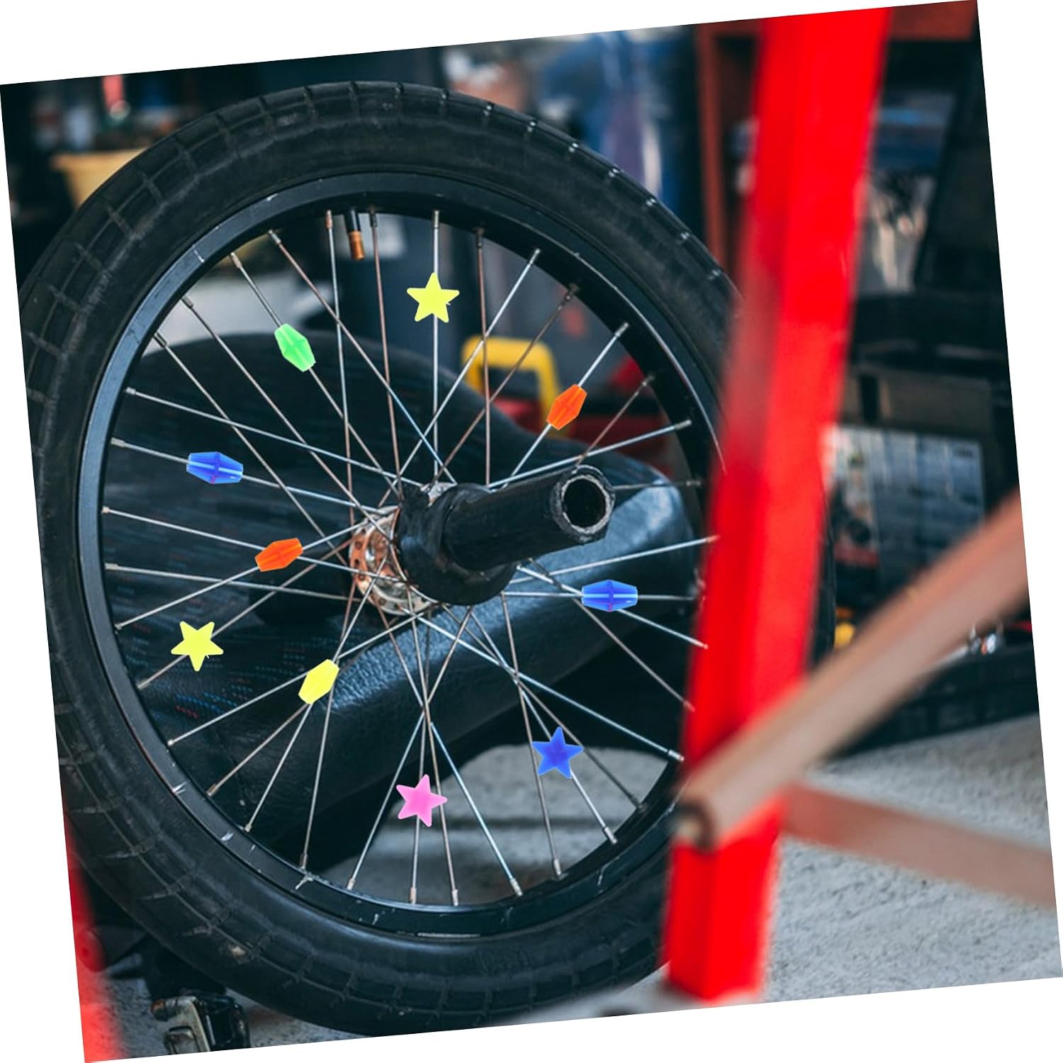 72pcs Bike Spoke Beads Creative Shaped Wheel Decorations with Star Long Beads PP Resin Easy Install Teens Bike Accessories for All Standard Bicycle Spokes