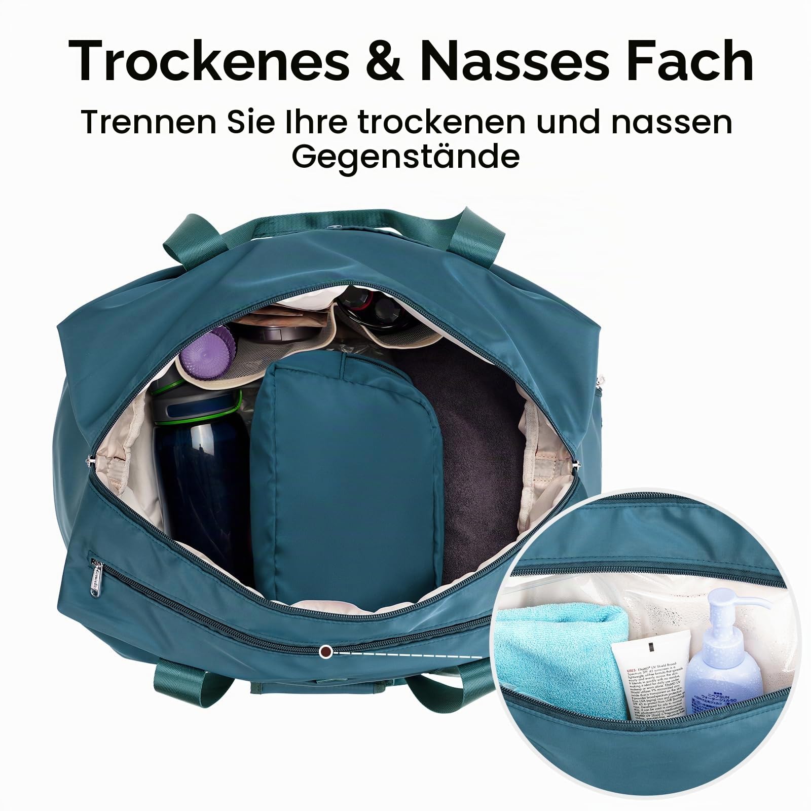 Ceneda Sporttaschen Klassische mit Schuhfach und Nassfach Tragbare Übernachtungs Wochenendtasche Reisetasche Yoga Tasche für Damen und Herren Gym Bag (Teal)