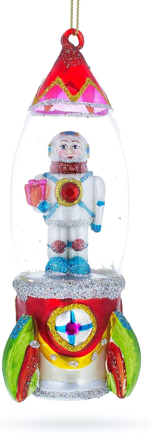 Trailblazing Astronaut Inside Spaceship Glass Christmas Ornament