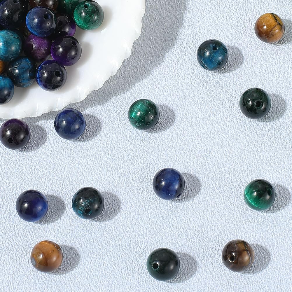 1 Box 8MM 60PCS 5 Colors Tiger Eye Beads with Holes Natural Round Colorful Gemstone Smooth Polished Loose Spacer Bead Bulk for Jewelry Making Earrings Bracelets Necklaces DIY Craft Supply - Image 7