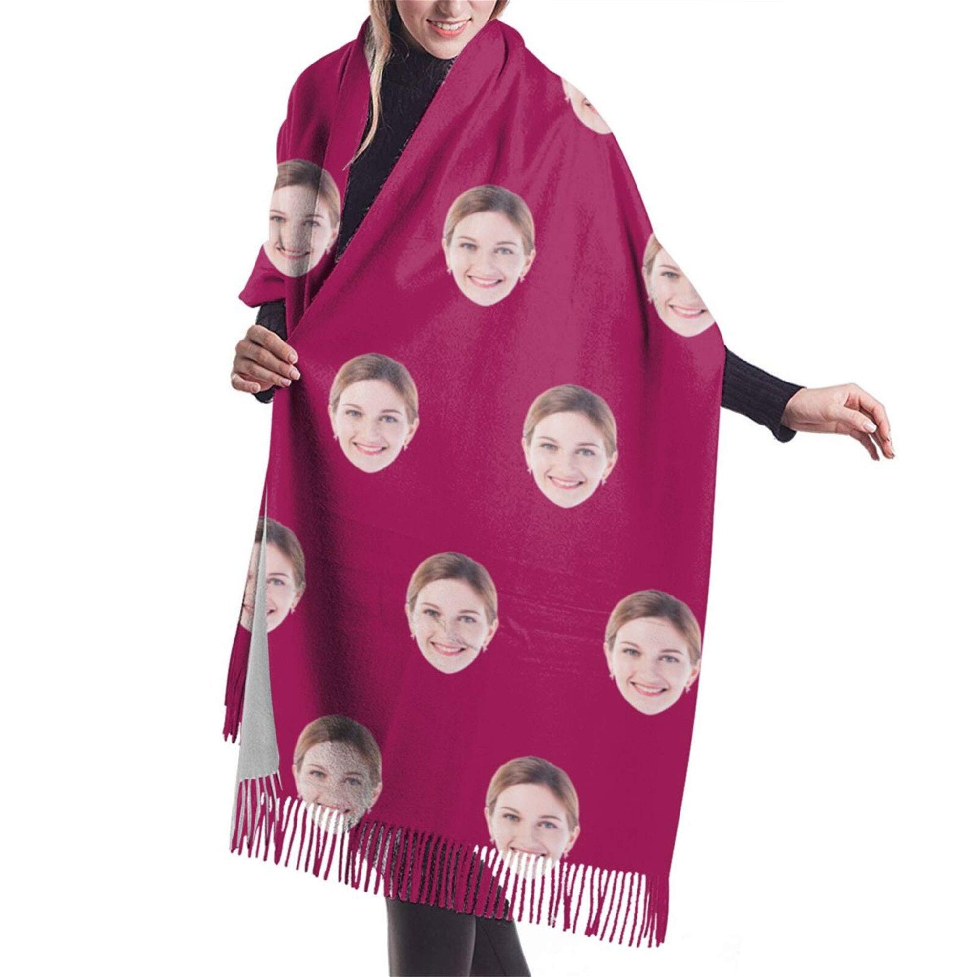 Jinlinjew Women Scarves, Personalised Face Scarf Winter Long Scarves Wraps for Mother Father Grandma, Spinning Tassel Shawl Long Stole for Gift