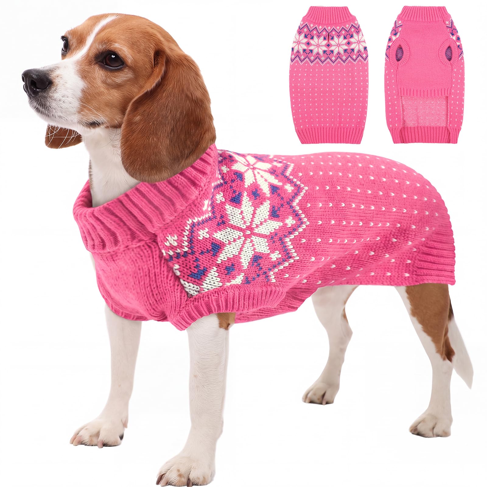 Kuoser Dog Jumper Warm Sweater Cosy Turtleneck Pullover Winter Coat, Pink L