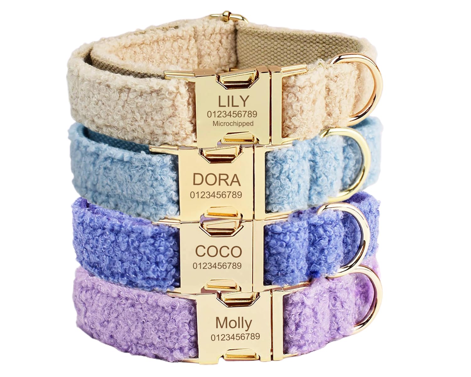 Personalized Dog Collar with Engraved Metal Buckle - Custom Name & Phone Number - Adjustable for Small, Medium, Large Breeds (Fleece Fabric)