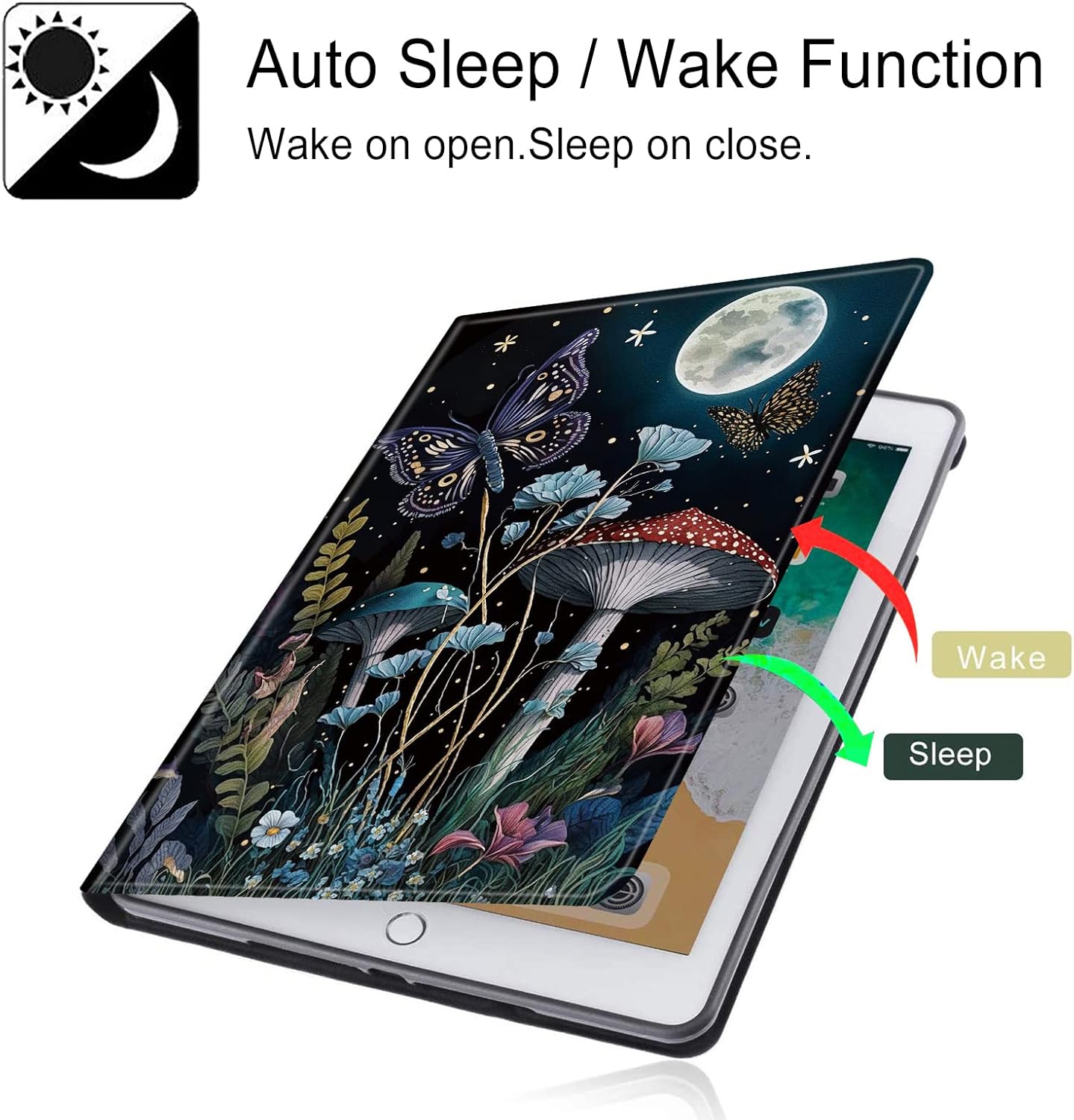 for iPad (A16) 11th Generation Case 11 inch 2025 for iPad 10th Generation Case 10.9 inch 2022 with Adjustable Stand & Auto Wake/Sleep Feature Smart Protect Cover - Mushroom Butterfly Moon